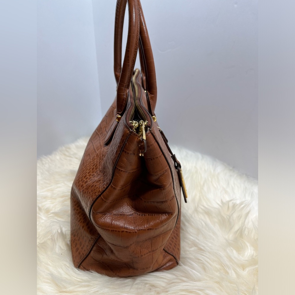 Lauren Ralph Lauren Lanesborough Bourbon Leather Genuine Croc Embossed  Satchel - Picture 4 of 17